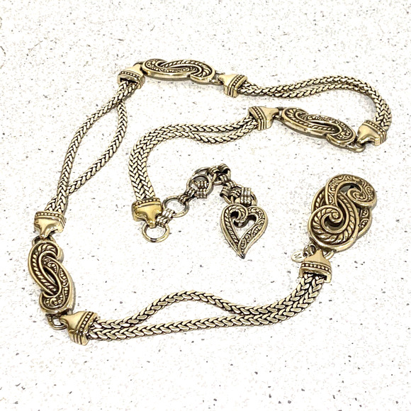 Brighton Silvertone Chain Belt Double Rope Textured Heart Tassel Size M Designer - Picture 8 of 12